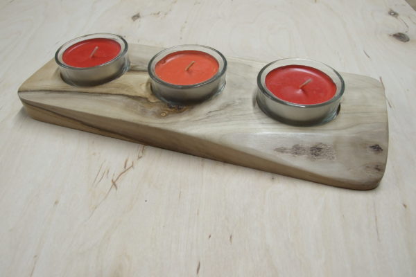 Świecznik drewniany (orzech) na 3 podgrzewacze (tealighty) prostokątny